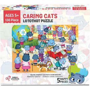 GoodyGum 100 Piece Jigsaw Puzzle - Caring Cats from Chalk and Chuckles for Kids Ages 5 and Above | A Fun Puzzle Activity with Kindness Missions | Educational Gifts for Boys and Girls 5, 6, 7, 8 Years in Kuwait