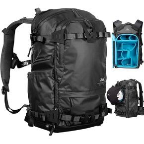 Tenzing 25L Camera Backpack with Rain Cover for Photographers 14 inch Laptop Compartment Waterproof Large Camera Bag for DSLR, SLR, Drone,Cameras, Batteries, Lenses,Tripod(Black)