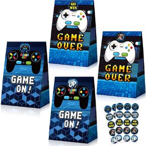 24 Pcs Game Gift Bag Video Game Party Supplies Gamer Party Favor Bags Gaming Theme Goodie Bags Candy Treat Bags with 30 Pcs Stickers for Themed Baby Shower Birthday Party Kids Boys Decorations