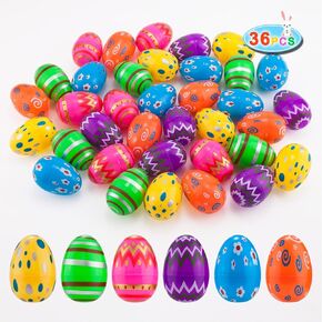 JIALWEN Plastic Easter Eggs 36PCS Printed Fillable Eggs Bright Colorful for Easter Theme Party Easter Basket Stuffers Fillers Surprise Eggs Easter Hunt Favors
