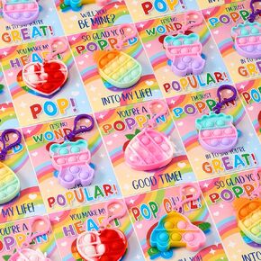 JOYIN 30 Packs Valentine’s Day 6-Design Gift Cards with Pop Bubble Keychains, Mini Colored Pop, Multi-Shape Stress Relief Fidget Toys for Kids Valentine's Party Favors and Classroom Gift Exchange