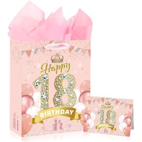 Yoirrat Rose Gold 90th Birthday Gift Bag for Women Large Pink Happy 90th Birthday Gift Bag with Happy 90th Birthday Card Wrapping Paper for 90th Birthday Christmas Decorations Party Supplies