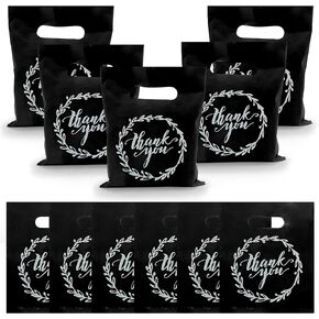 100 PCS 3 Sizes Thank you Plastic Merchandise Bags Shopping Bags with Handle Retail Bags Gift Bags for Boutique Die Cut Bags for Small Business Thanksgiving Day bags