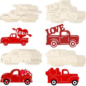 32 Pieces Valentines Day Truck Cutout Unfinished Wood Slices Holiday Unpainted Wooden Truck Cutout Door Hangers Truck Shape Cutout for Valentine Party Decorations DIY Art Crafts Painting Supplies in Saudi Arabia