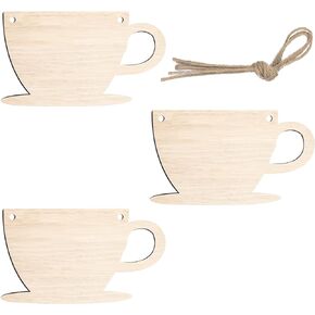 3Pack Cup Wood Sign for Craft Blank Unfinished Hanging Wooden Board with Hole DIY Door Wall Decor Shop Coffee Decoration