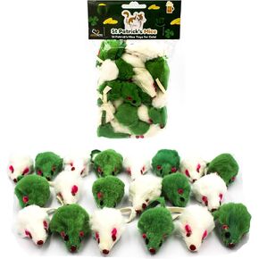 20 St Patrick's Day Irish Festive Holiday Cat Mice Toys with Catnip and Rattle Sound Made of Real Rabbit Fur Interactive Catch Play Mouse Toy for Cat, Pack of 20 Mice