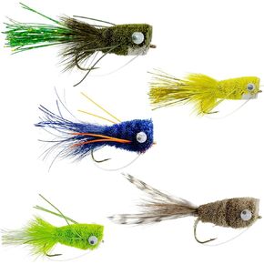 The Fly Fishing Place Deer Hair Bass Bug Assortment - Fly Fishing Popper Flies - Set of 5 Flies Hook Sizes 6 and 8