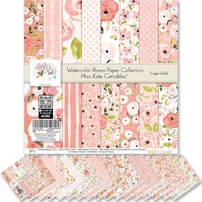 Watercolor Roses - with Florals - Scrapbooking Card Making Crafting - by Miss Kate Cuttables (12x12 - Single-Sided)