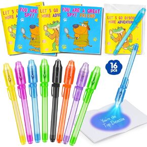 16PCS Invisible Ink Pens with UV Light and Notebooks for Kids Party Favor Supplies Spy Disappearing Pen for Children Classroom Prizes for Boy Girl Birthday Gift Return Goodie Bag Stuffer Student Prize