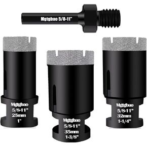 4 قطع من رؤوس المثقاب الأساسية الماسية الجافة من Mgtgbao، مجموعة منشار ثقب الماس لبلاط السيراميك والبورسلين وزجاج حجر الجرانيت مع خيط 5/8-11 بمقاس 1 بوصة (25 مم)، 1-1/4 بوصة (32 مم)، 1-1/2 "(38 ملم) مع ساق سداسية مقاس 3/8. in Kuwait