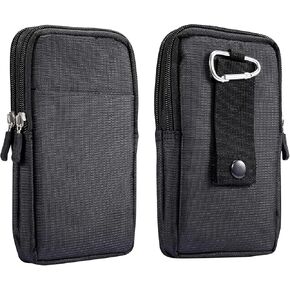 Multifunction Dual Phone Holster Men, Nylon Cell Phone Case Holder Mens Belt Pouch Loop/Clip, Smartphone Belt Wallet Purse 2 Zipper Pockets Compatible with iPhone 14 Pro Max Case 13 Pro Max, Black in Kuwait