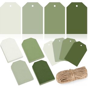Whaline 120Pcs Sage Green Paper Gift Tags Gradient Green Hanging Labels with Hemp Ropes 4 Colors Blank Paper Tags for Wedding Birthday Holiday DIY Art Craft Supplies, 3 x 2 Inch