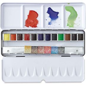 Sennelier French Artists' Watercolor Set - Half Pan Metal Case, Set of 12 Plus 6 Free