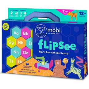 Mobi Flipsee Alphabet Learning Toy - Flip n' Fun Alphabet Board, ABC Montessori Game for Kids, Colorful Letter Tiles Learning Activity, for Ages 12 Months and Up - Pack of 1