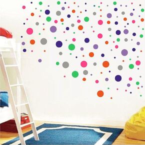 Circle Wall Decals for Baby Room - Removable PVC Polka Dots in Multi-Color and Sizes - 150pcs JWH155 (State Gray+Hydrangea Purple+Fluorescence Green+Purple+Pink+Orange)