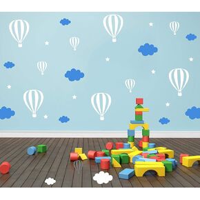 Hot Air Balloons Clouds and Stars Nursery Decor DIY Wall Stickers Bedroom Self Adhesive JW577 (Color 2)
