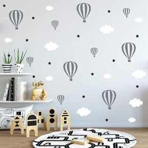 Hot Air Balloons Clouds and Stars Nursery Decor DIY Wall Stickers Bedroom Self Adhesive JW577 (Color 2) in Kuwait