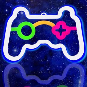 Narasios Easter Basket Stuffers for Teen Gifts for Boys Gaming Accessories Neon Sign for Wall Desk Decor Game Room Bedroom Aesthetic Game Controller Led Lights USB/Battery Operated