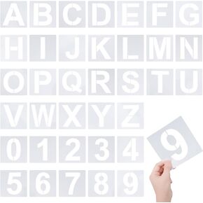 4 Inch Letter Stencils Numbers 36Pcs Alphabet Stencils Reusable Plastic Stencils Letters and Numbers Art Craft Stencil for Painting on Wood Wall Canvas DIY Art Projects