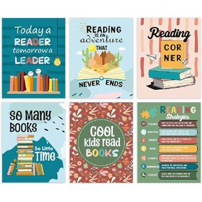easykart labels 6 Colorful Reading Posters For Classroom Library Decorations For School - Reading Posters For Elementary School, Reading Corner Decor For Classroom Decor , Reading Bulletin Board Sets For Classrooms,