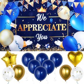 14 Pcs We Appreciate You Banner Backdrop with Balloons and Ribbon, Employee Appreciation Decorations, Thank You Banner, Veterans Teacher Doctor Nurse Staff Appreciation Party Decorations