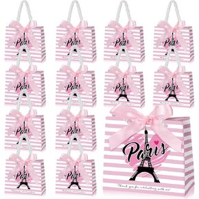 25 Set Paris Party Favors Paris Gifts Bag Eiffel Tower Gift Bags with Handles Goodie Bag French Candy Bag with Bow Ribbon Paris Party Decor Sweet 16 Quinceanera Party Favor 5.51 x 4.72 x 2.36''