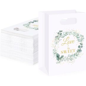 60 Pcs Wedding Gift Bags Eucalyptus Treat Bags Wedding Party Favor Paper Bags with Handles Candy Cookie Bags Bridal Shower Gift Bag for Guests Wedding Birthday Baby Shower, 8.7 x 5.9 x 2.4 Inch