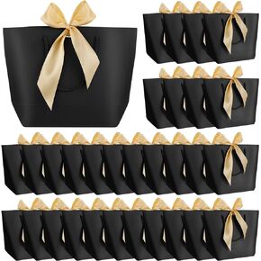 Jeyiour 36 Pack Black Gift Bags with Handles Wedding Party Favor Paper Bags Bulk with Bow Ribbons 10.6 x 7.9 x 3.5 Inch for Guests Birthday Holiday Bridesmaid Celebration