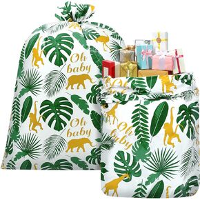 2 Pcs 80 x 60 Inch Jumbo Gift Bag Bike Size Jungle Safari Baby Shower Bags Animal Theme Oversized Gift Bags with Ropes Heavy Duty Plastic Gift Bags for Parents Party Baby Shower Favors Supplies