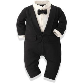Baby Boy Suit Formal Gentleman Wedding Romper Jumpsuit Set Outfit Tuxedo