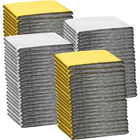 Macarrie 100 Pack Emergency Thermal Blankets Silver Foil Survival Blanket Space Blanket Survival Kit for Outdoors, Camping, Hiking, Homeless, Survival or First Aid (Silver)