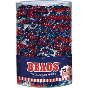 Amscan Metallic Bead Necklaces Party Favors, 30", Red, Blue & Silver
