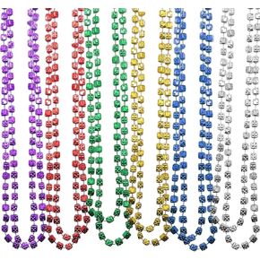 Dice Mardi Gras Bead Necklaces - 1 Dozen Assorted Bunco Dice Necklaces for Party Favors, Casino-Themed Parties, Weddings, or Bunco Game Kits