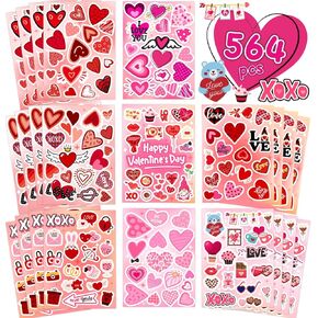 564 Pcs Cute Valentine Stickers Heart Stickers Gradient Valentine Stickers for Kids Valentine Stickers Bulk Love Stickers for Valentines Gift Party Decorations Favors