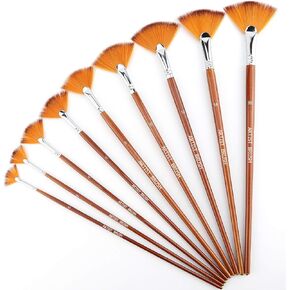 AIEX 9pcs Fan Brushes Set Nylon Anti-Lost Artist Brushes for Watercolor, Acrylic, Ink, Gouache, Oil, Tempera Painting