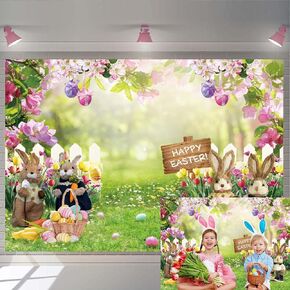 Spring Easter Photography Backdrop 7x5FT Easter Rabbit Garden Colorful Eggs Photo Backdrops Fence Green Grass Bunny Decoration Kids Newborn Baby Birthday Party Backgrounds…