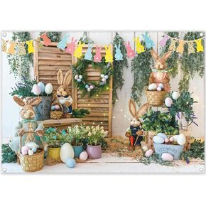 8x8ft Spring Easter Photography Backdrop Garden Bunny Colorful Eggs Flower Stand Background Rabbit Flag Baby Kids Portrait Photo Tapestry Booth Props