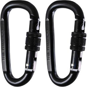 Locking Carabiner Clip, 2-Pack 18KN Carabiner Clip Heavy Duty Made of Steel Alloy - Caribeener Clips for Hammocks, Camping, Hiking, Traveling, Keychains - Caribeaner Clip Black - 4000 lb. Capacity in Kuwait