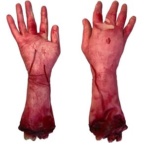 Toyvian 2pcs Fake Human Arm Body Parts Bloody Broken Severed Hand Hands Haunted House Trick Scary Halloween Decorations Props