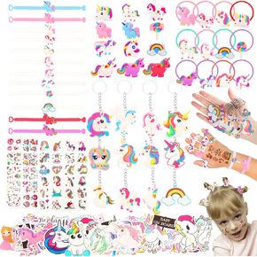 133Pcs Unicorn party favors, Unicorn Theme Birthday party decoration party favors Pack with Unicorn bracelet, unicorn hair rings, Key chains,Tattoos for Unicorn goodies bag Fillers Pinata Filler