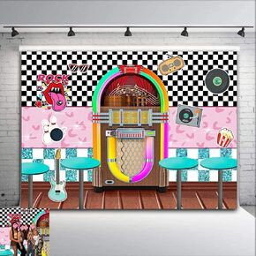 Back to 50's Sock Hop Photography Backdrop Vinyl 7x5ft for 1950s Rock Roll Party Banner Decorations Soda Shop Retro Dinner Time Prom Dance Photo Background Photo Booths Studio Props