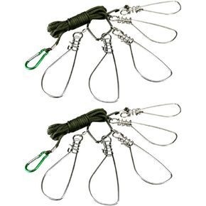 BESPORTBLE Fishing Stringer Clip ,2 Sets Fish Stringer with 5 Stainless Steel Snaps - Fish Lock/Holder for Kayak Hiking Outdoor Fishing（Random Color