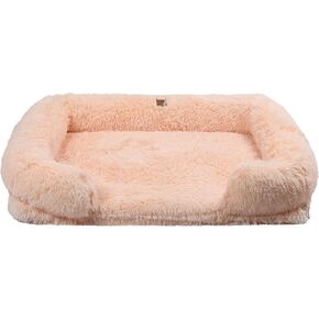 Charlie's Shaggy Faux Fur Memory Foam Sofa Bed, Orthopedic Support Egg Create Ultra Plush Sofa Style Couch for Dogs Cats Pet Bed Removable Cover Anti-Slip Base - Soft Beige Large in Saudi Arabia