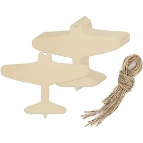 20pcs Plane Wood DIY Crafts Cutouts Wooden Airplane Shaped Hanging Ornaments with Hole Hemp Ropes Wood Tags for Kids DIY Art Projects Home Decorations