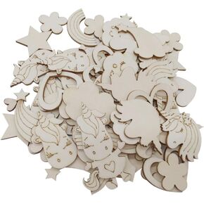Amosfun 30pcs Wooden Unicorn Shape Wood Discs Slices Unfinished Wooden Cutouts Craft DIY Decoration