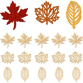 Honbay 60PCS Hollow Out Unfinished Blank Maple Leaves Wood Pieces Wood Slices Wood Chips Wooden Maple Shaped Embellishments Fall Leaf Wood Cutouts Ornaments for DIY Crafts Home Party Decoration