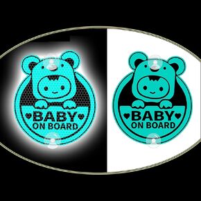 Nouiroy Double-Side Baby on Board Sign with Suction Cups, Reflective Surf Baby On Board PVC Car Decals Cute Reflective Baby Safety Warning Car Decal,4.72x4.72 in (Surf Baby, Mint Green)