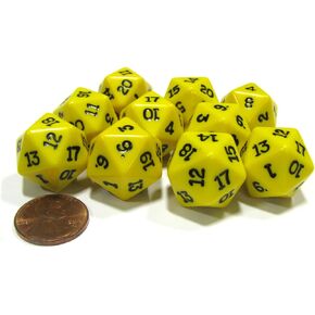 Koplow Games Set of 10 Twenty Sided 19mm D20 Opaque RPG Dice - Yellow with Black Numbers Die