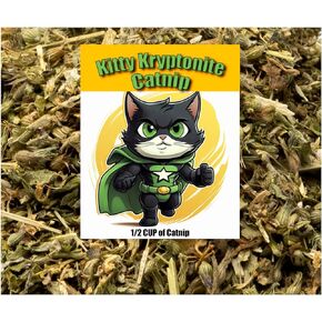 Kitty Kryptonite Catnip Blend - North American Crafted, 100% Natural, and Non-Addictive Catnip Treats for Enhanced Playfulness. Perfect for Cat Accessories (1/2 Cup)