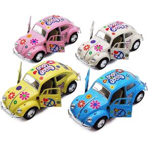 KiNSMART 1967 Volkswagen Classical Beetle w/Peace Love Decals, Set of 4 5375DF - 1/32 Scale Diecast Model Toy Cars